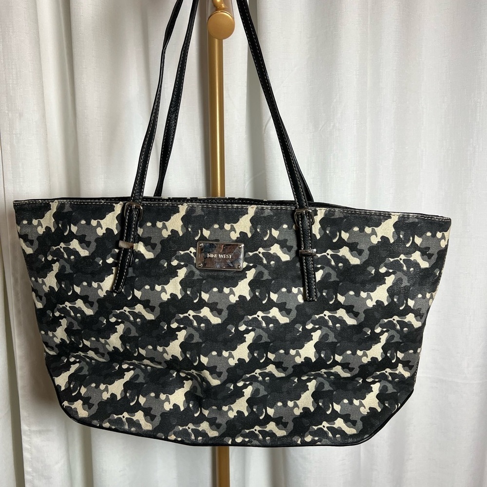 Nine West Black and Cream Graphic Tote Bag